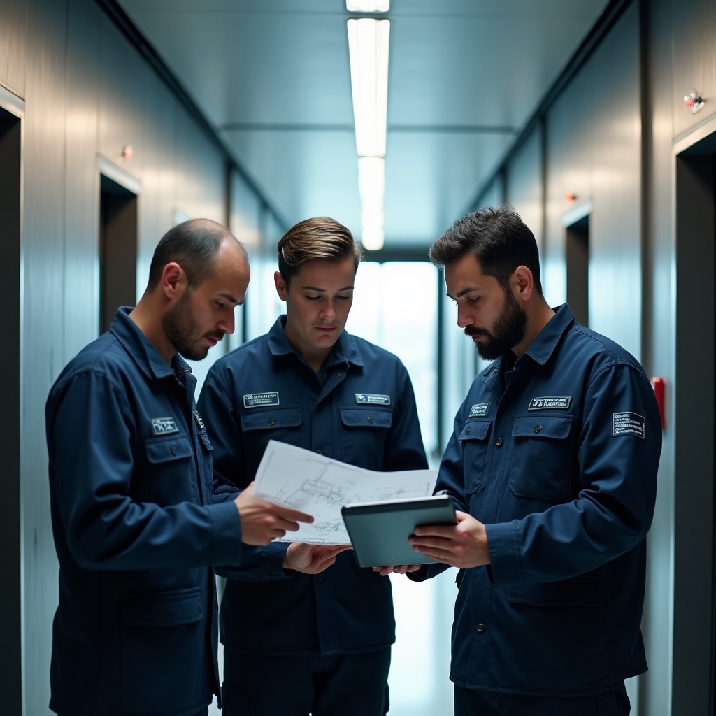 Команда специалистов по обслуживанию лифтов